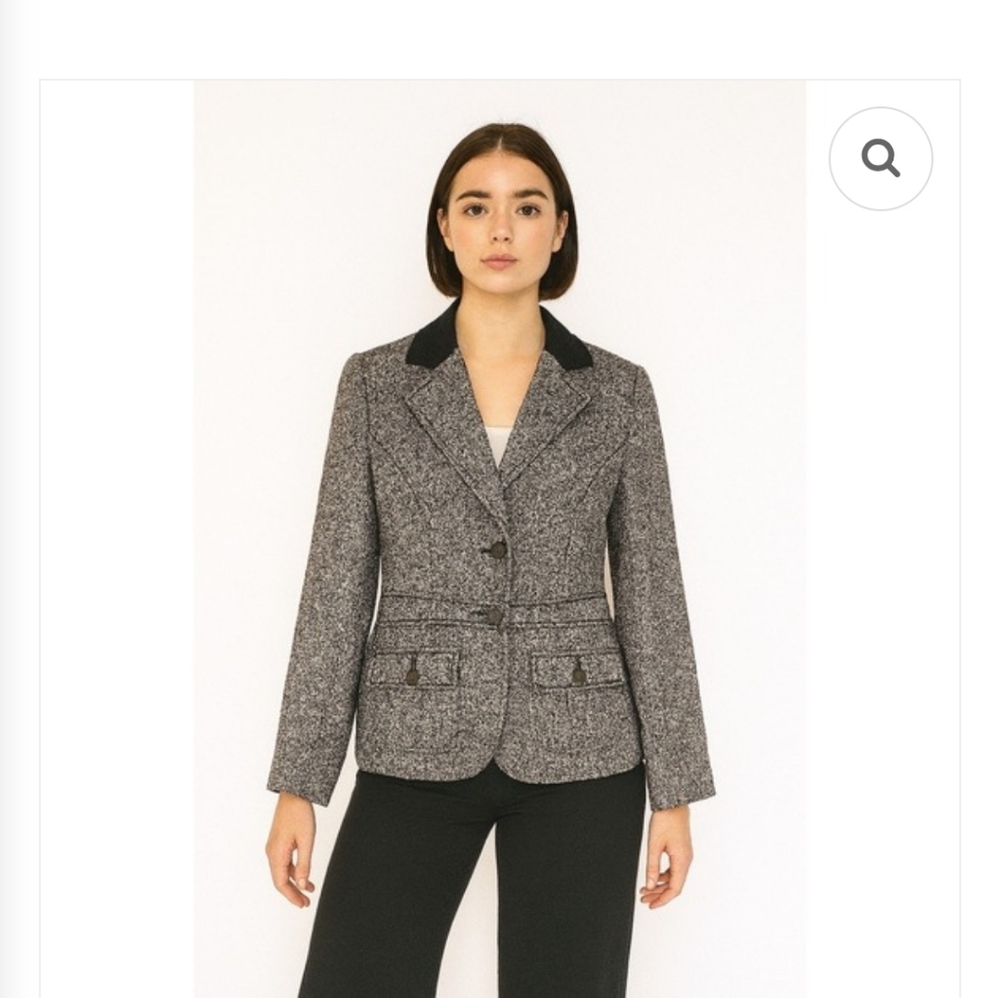 CAbi Tweed Gray Blazer Women's Size 8 Coat Wool Fox Hunt Horse Equestrian #83